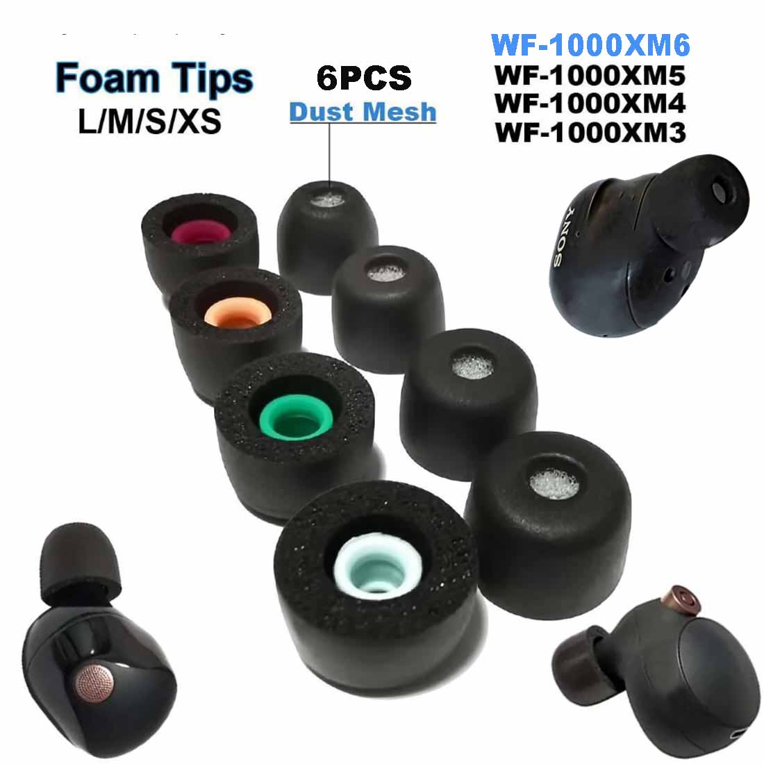 6 SZT. Wkładki do słuchawek z  – Earphone Foam Tip recenzja i cena